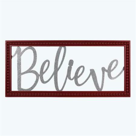 YOUNGS Wood Framed Tin Cutout Word Christmas Wall Sign, Believe 92629